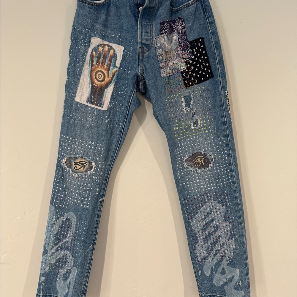 Upcycled Handmade Upcycled Festival Levi’s Sashiko Patchwork Jeans SZ 29